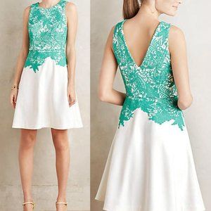 ANTHROPOLOGIE NWT Arbor Lace Dress Green White Sleeveless Fit & Flare